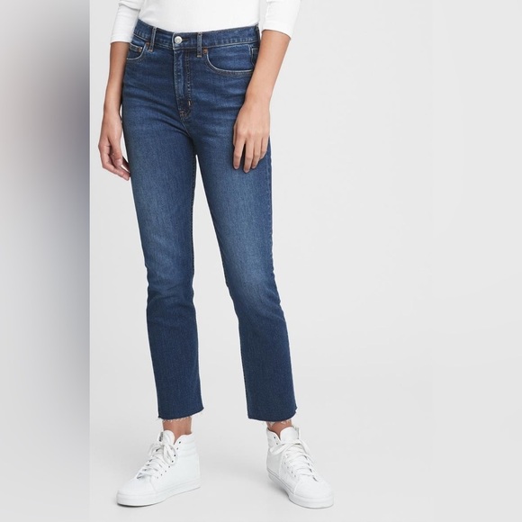 GAP High Rise Cigarette Jeans Slim Straight Leg Dark Indigo Blue Denim Size 26 - Picture 3 of 16